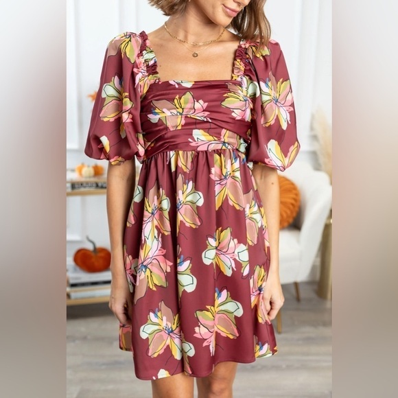 NWT CROSBY Mollie Burch Hunter Puff Sleeve Babydoll Mini Dress Gallery Floral, S - Picture 6 of 15